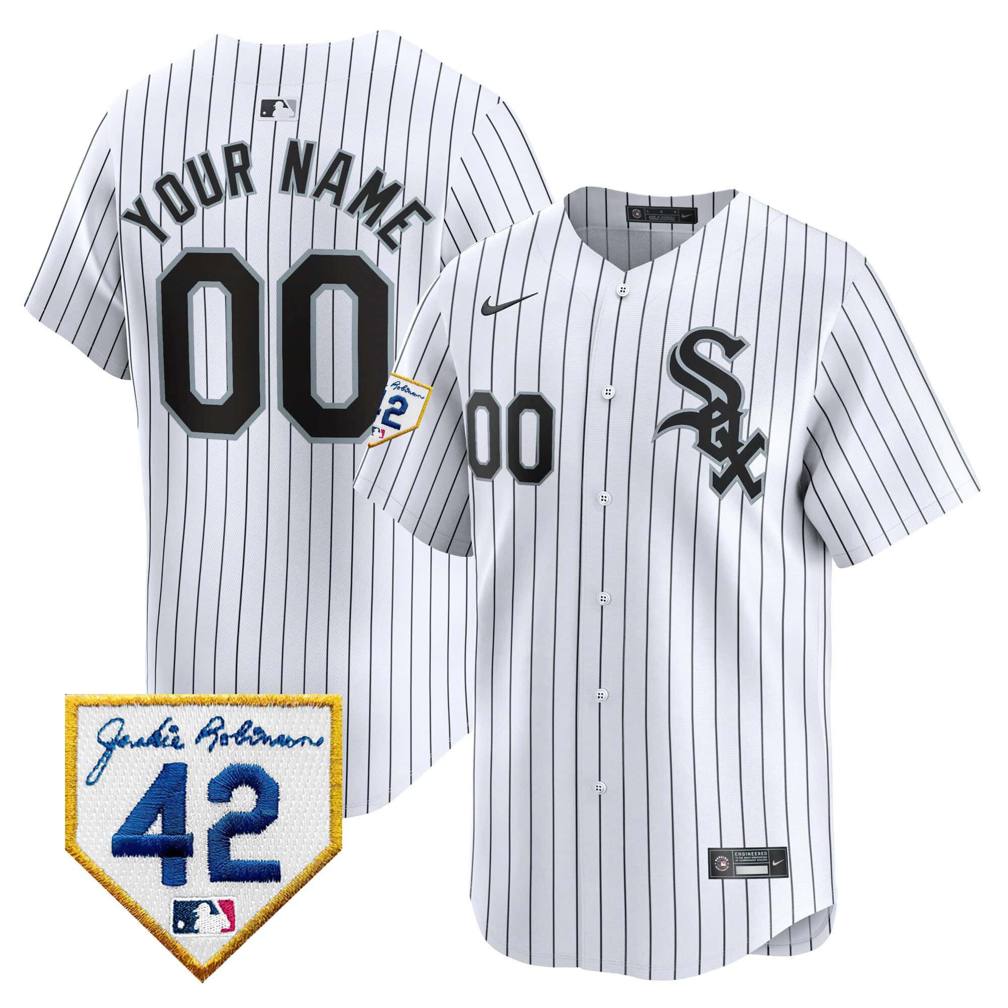 Men Chicago White Sox White Stripe Nike 2024 Jackie Robinson Patch Vapor Premier Limited Custom MLB Jersey